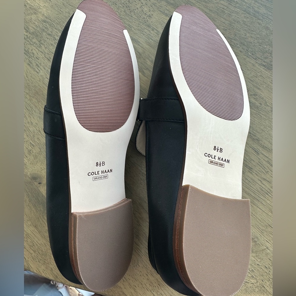 Cole Haan Black Leather Loafers with Gold Buckle - Picture 3 of 3
